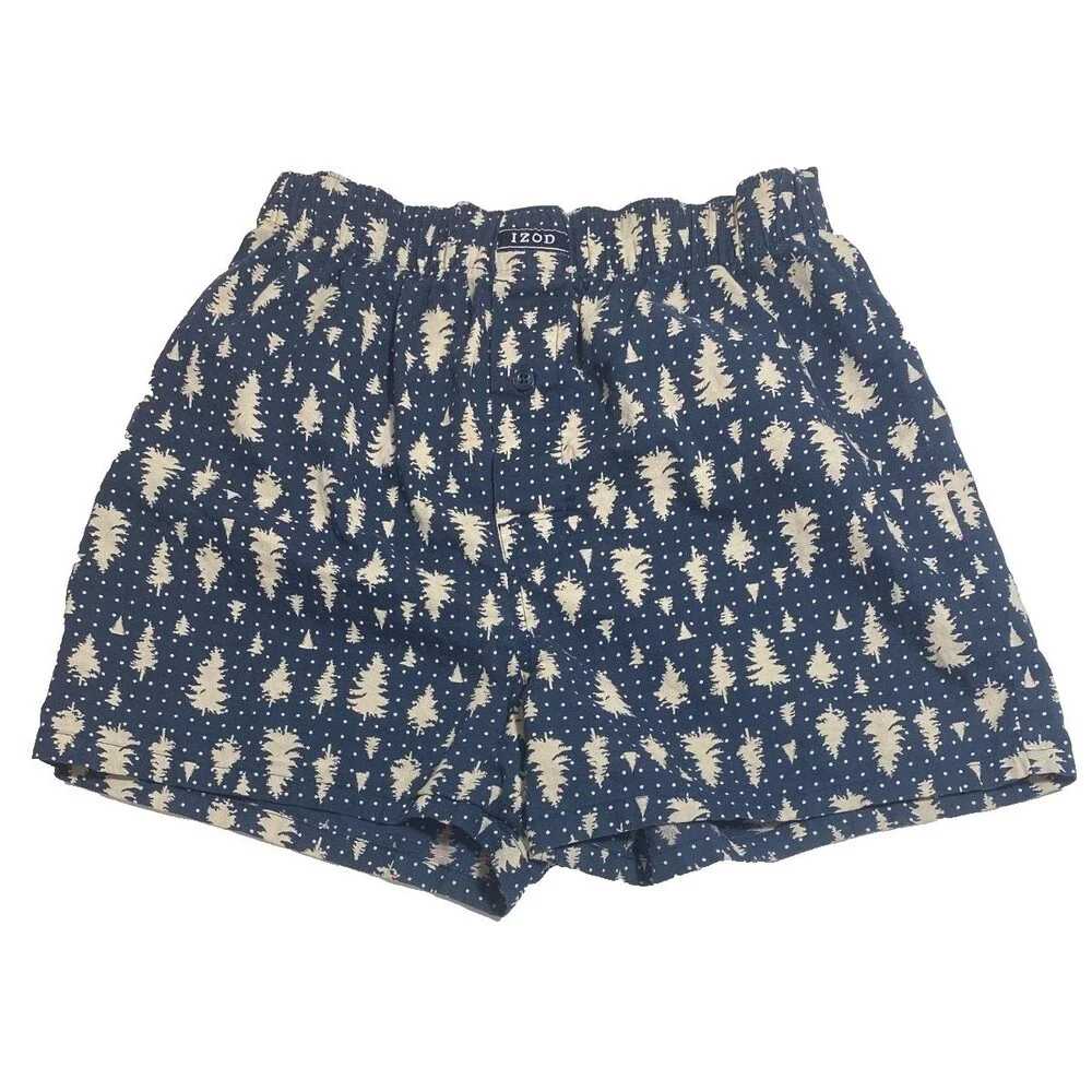 Izod Boxer Shorts~Mens S Small~Blue~Pine Trees~Cabin/Outdoors Preppy NEW NWOT